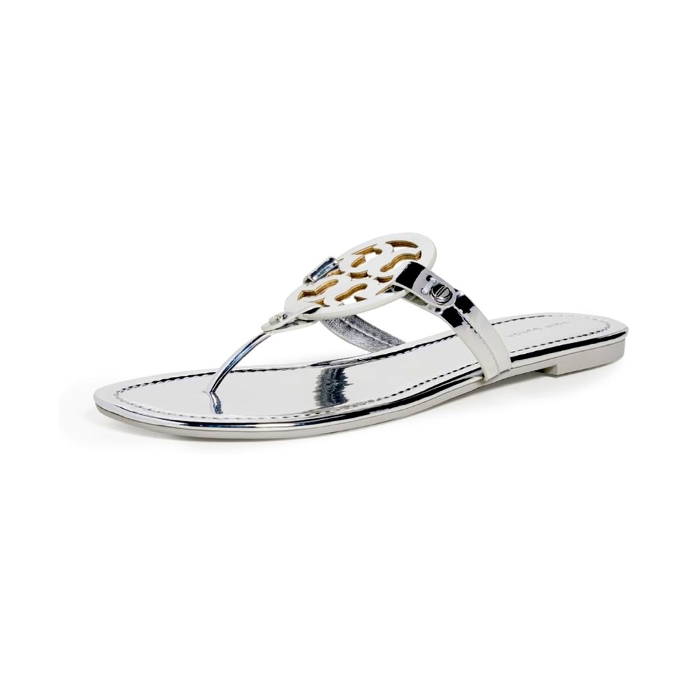 NIB SZ 7 Tory Burch Women's Miller Sandals in metallic “Argento” Silver❣️